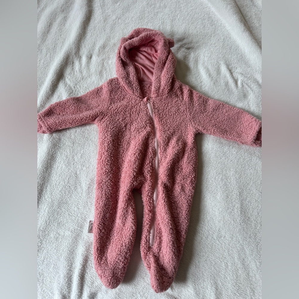 Cozy Pink Hooded Sherpa One-Piece for Baby